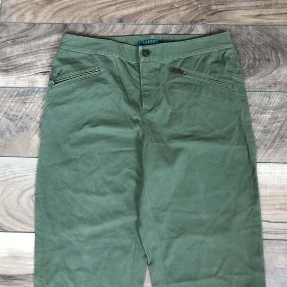 Lauren Ralph Lauren Pants Size 4 Green Straight Leg Front Zipper Stretchy - Picture 2 of 6